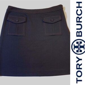 Tory BURCH Annabelle Black and Tan whipstitch wool blend skirt